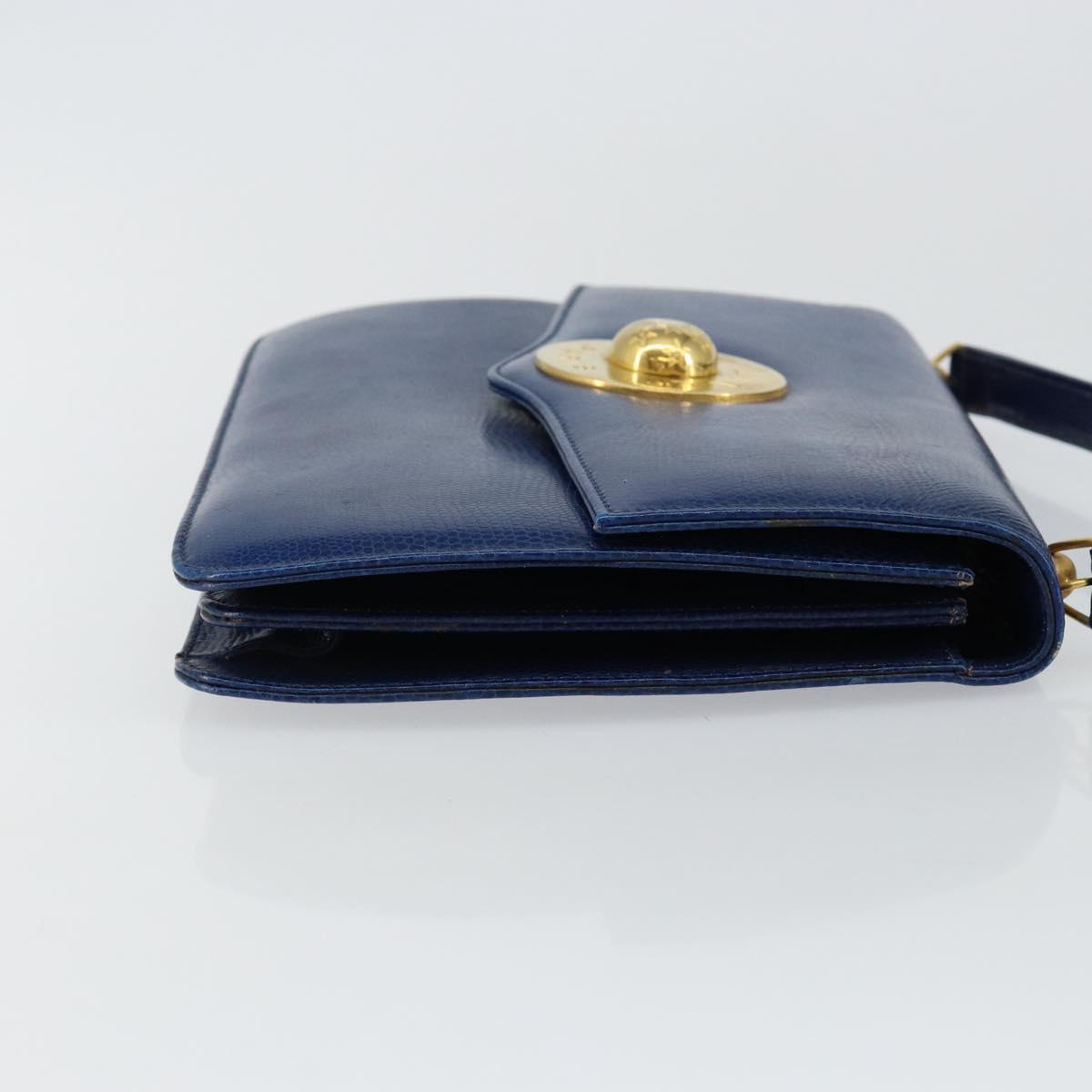 CELINE Hand Bag Leather Blue Gold Auth 146349