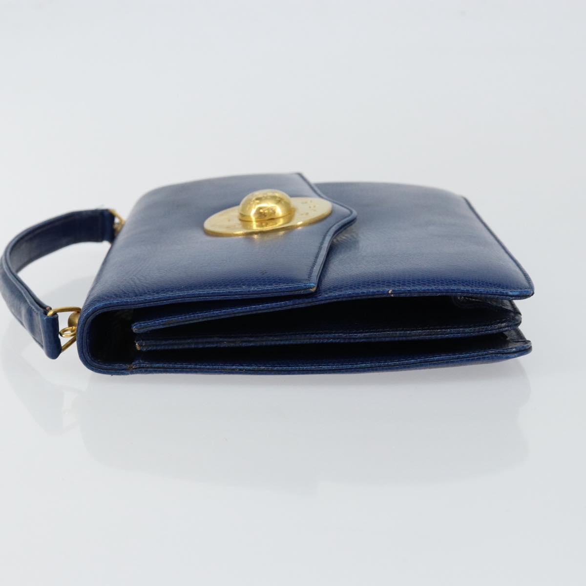 CELINE Hand Bag Leather Blue Gold Auth 146349