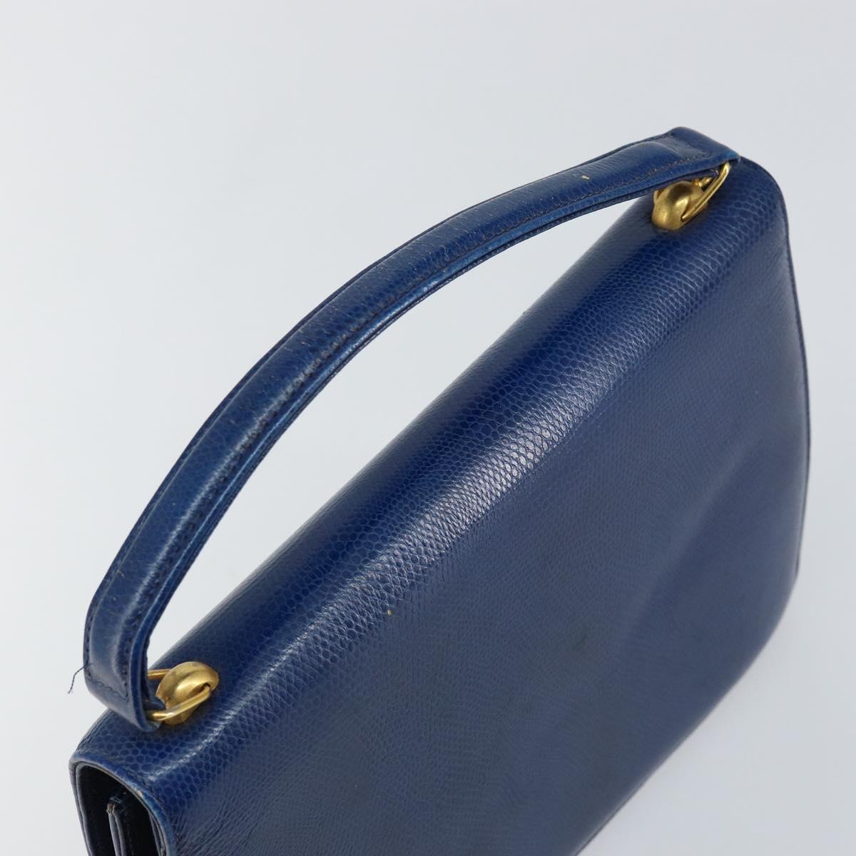 CELINE Hand Bag Leather Blue Gold Auth 146349