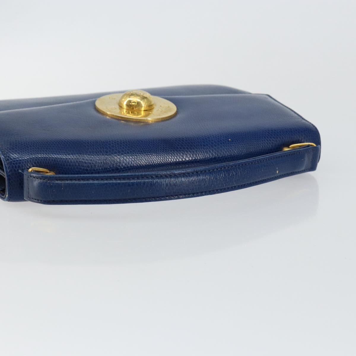 CELINE Hand Bag Leather Blue Gold Auth 146349