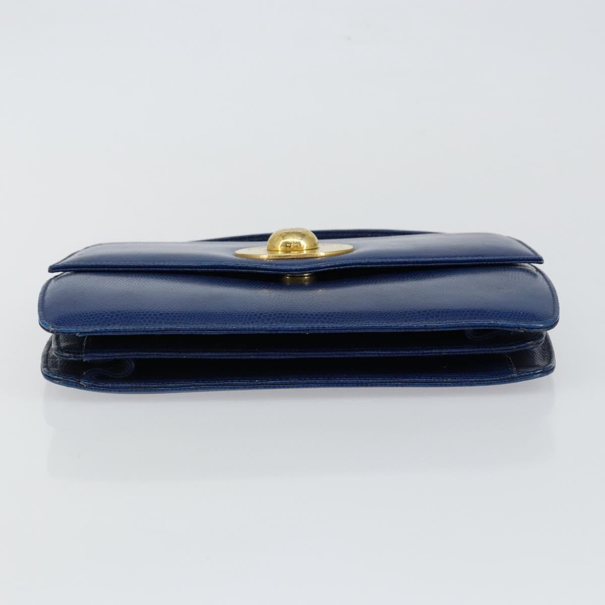 CELINE Hand Bag Leather Blue Gold Auth 146349