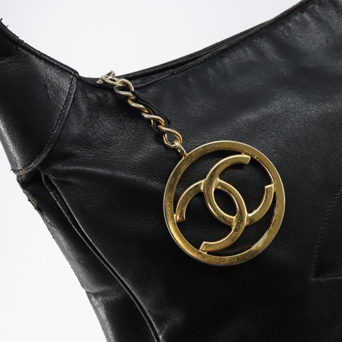CHANEL Matelasse Shoulder Bag Leather Black Gold CC Auth 146351