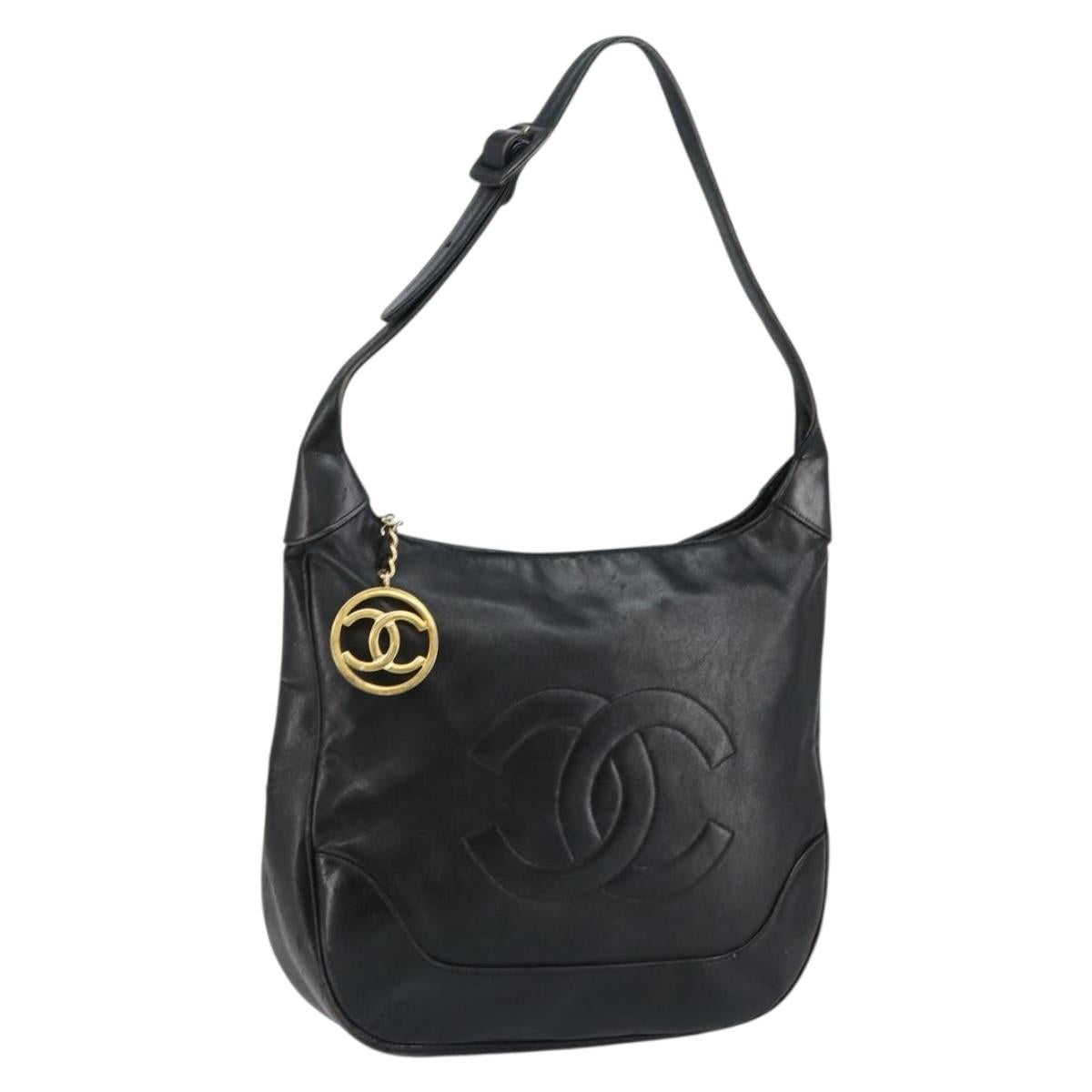 CHANEL Matelasse Shoulder Bag Leather Black Gold CC Auth 146351