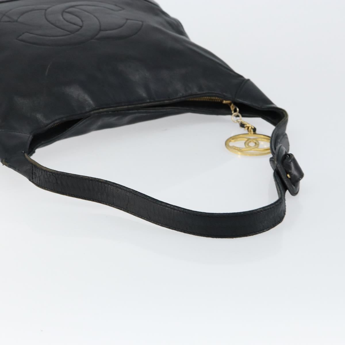 CHANEL Matelasse Shoulder Bag Leather Black Gold CC Auth 146351