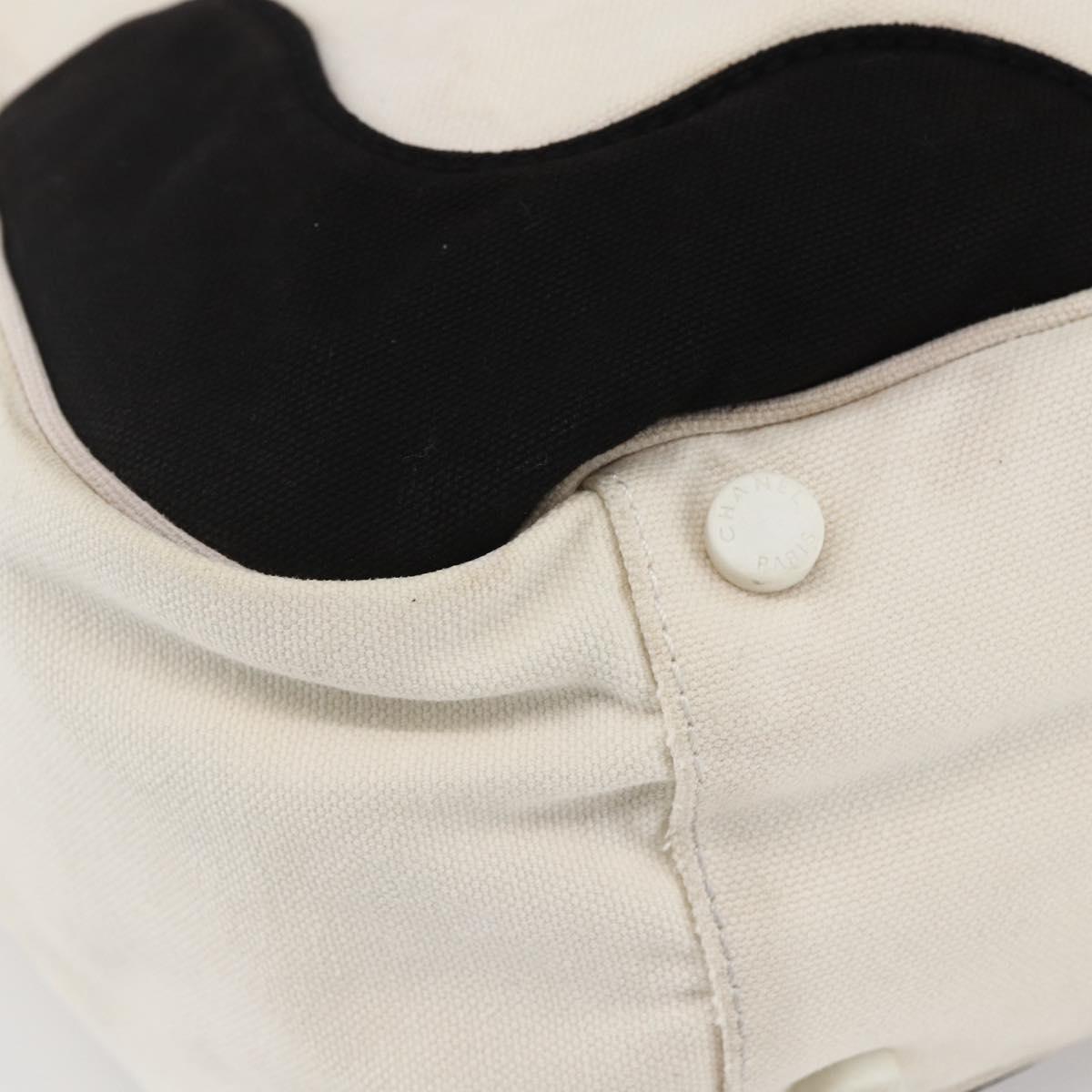 CHANEL marshmallow COCO Mark Hand Bag Canvas White Black CC Auth 146352