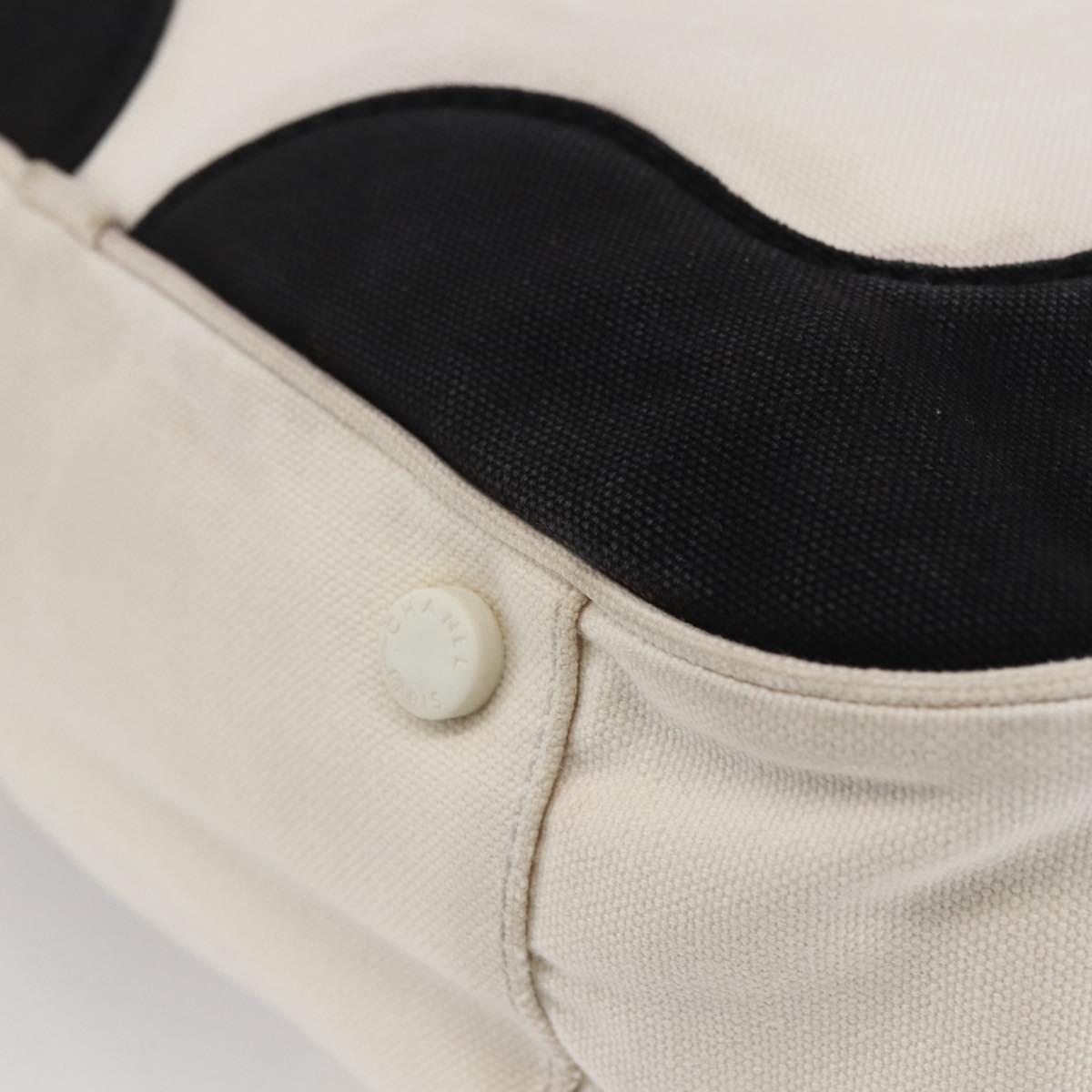 CHANEL marshmallow COCO Mark Hand Bag Canvas White Black CC Auth 146352