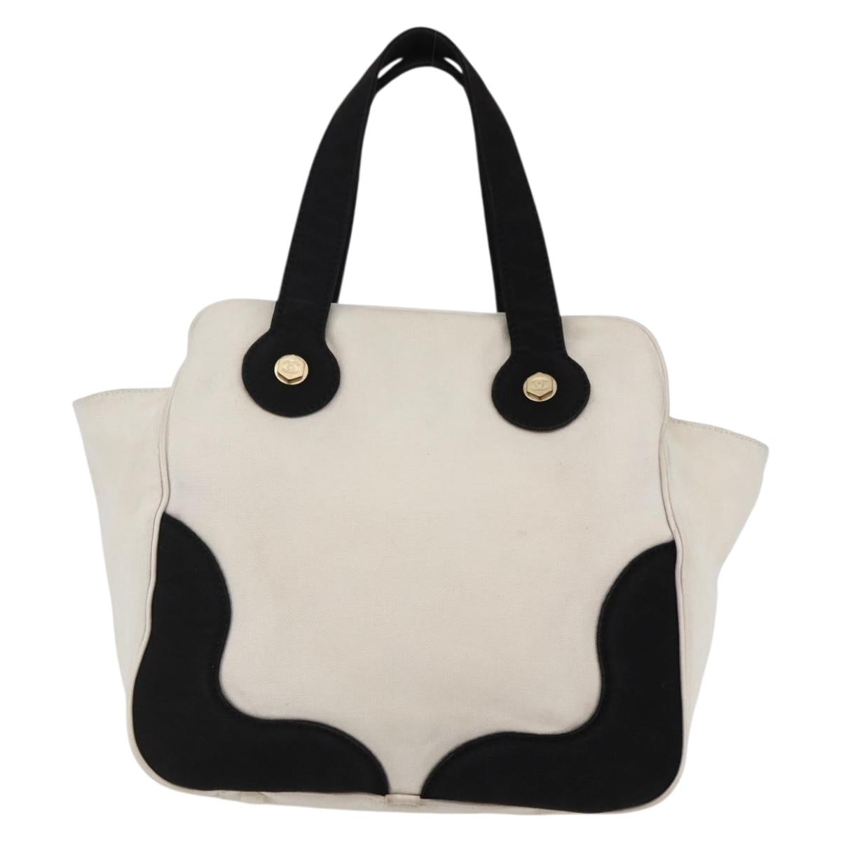 CHANEL marshmallow COCO Mark Hand Bag Canvas White Black CC Auth 146352