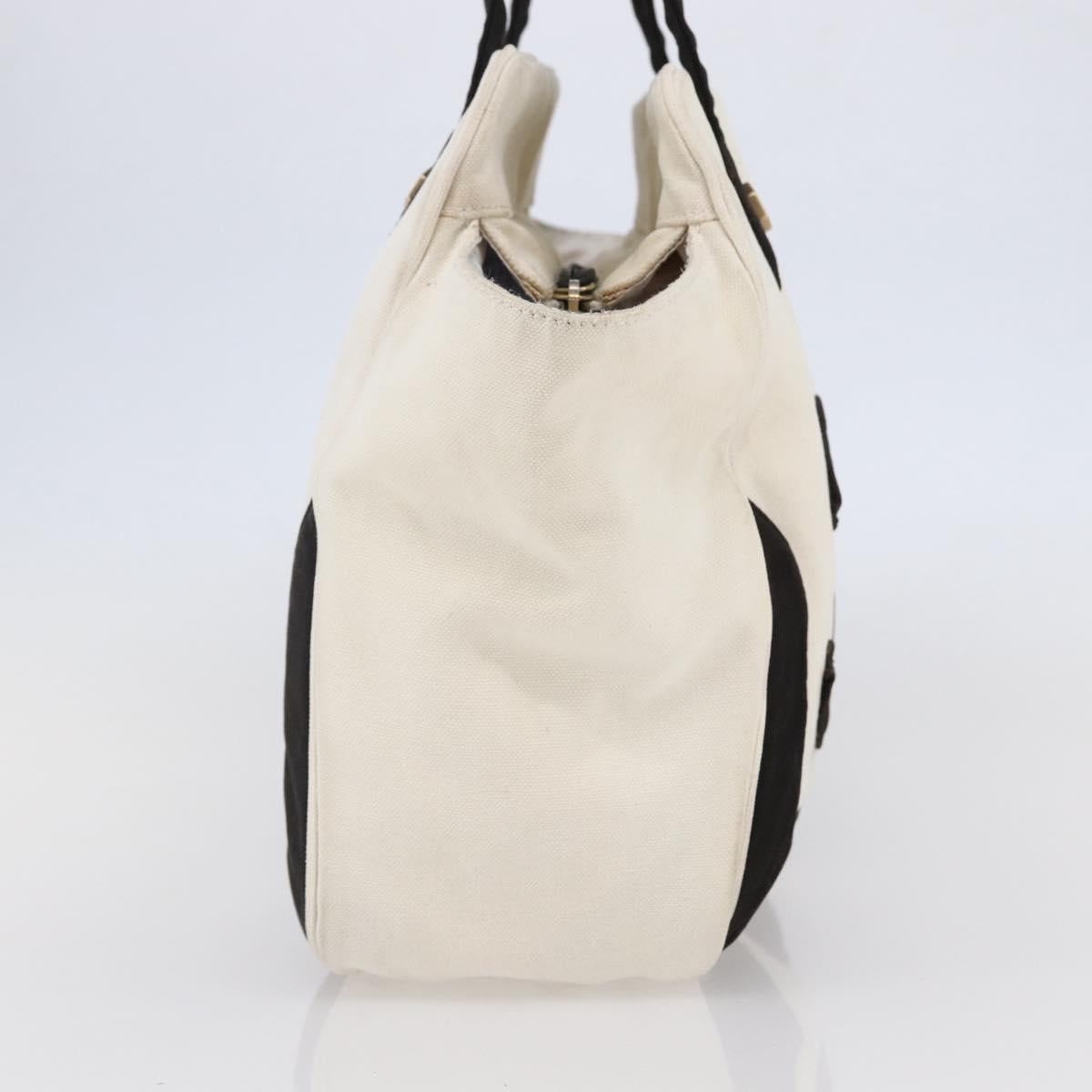 CHANEL marshmallow COCO Mark Hand Bag Canvas White Black CC Auth 146352