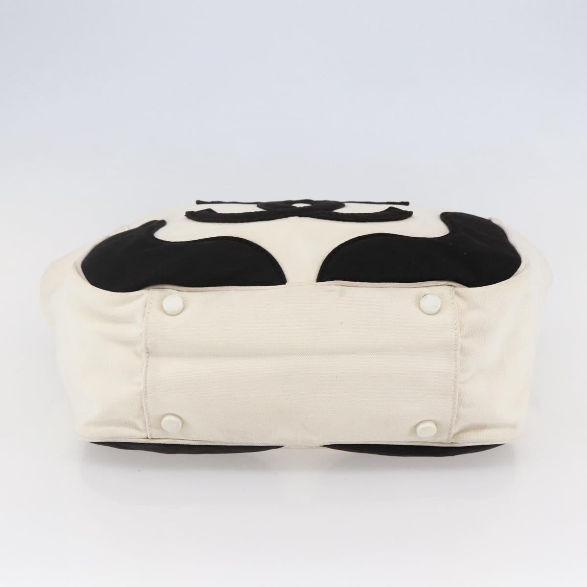 CHANEL marshmallow COCO Mark Hand Bag Canvas White Black CC Auth 146352