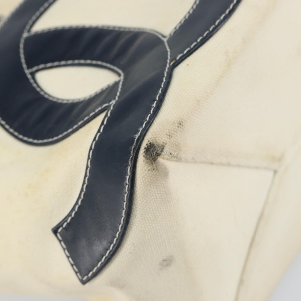 CHANEL Choco Bar Chain Tote Bag No5 Canvas White Silver CC Auth 146353