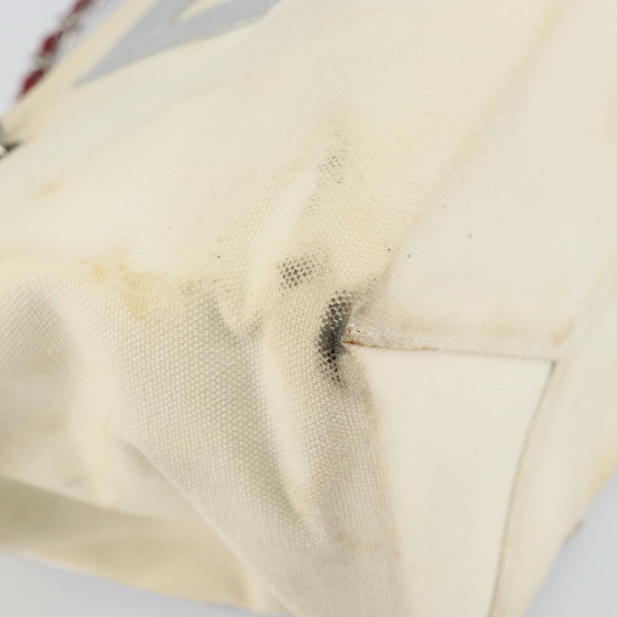 CHANEL Choco Bar Chain Tote Bag No5 Canvas White Silver CC Auth 146353