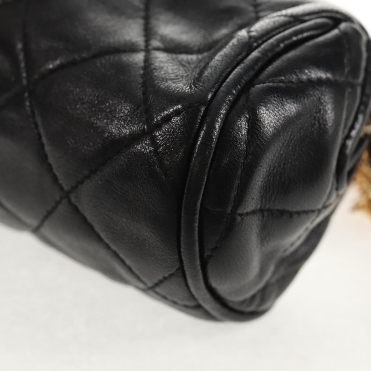 CHANEL Matelasse Gribois Pouch Lamb Skin Black Gold CC Auth 146354V