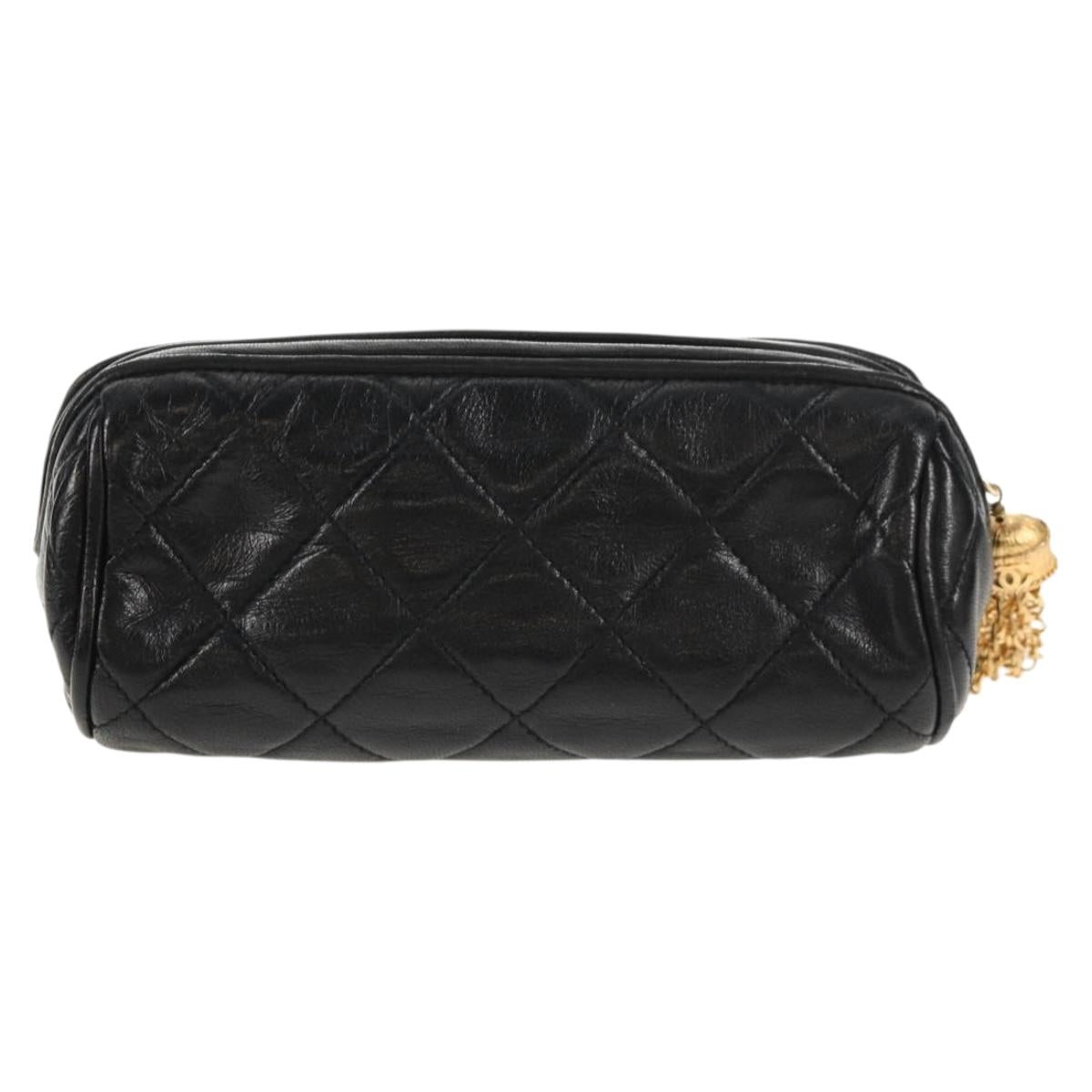 CHANEL Matelasse Gribois Pouch Lamb Skin Black Gold CC Auth 146354V