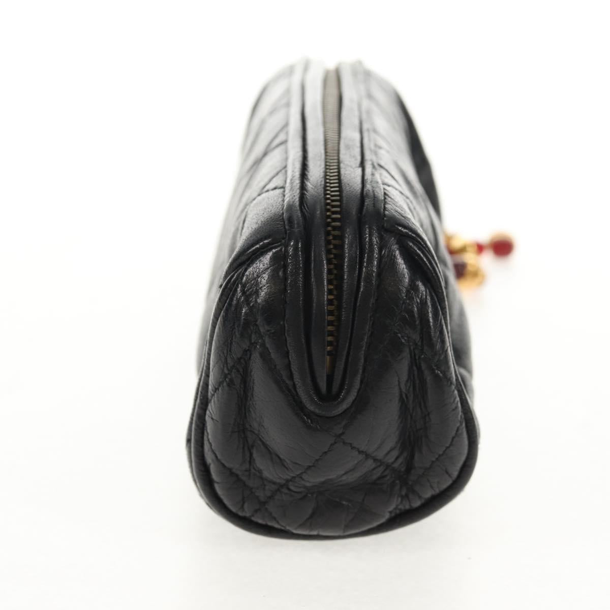 CHANEL Matelasse Gribois Pouch Lamb Skin Black Gold CC Auth 146354V