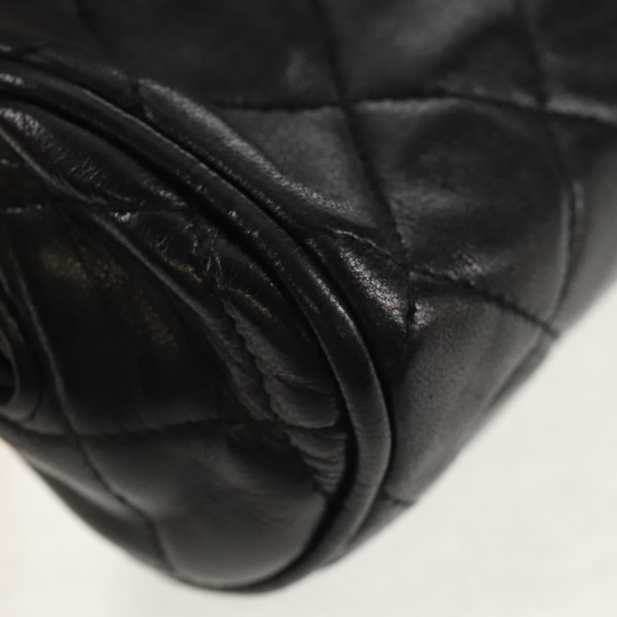 CHANEL Matelasse Gribois Pouch Lamb Skin Black Gold CC Auth 146354V