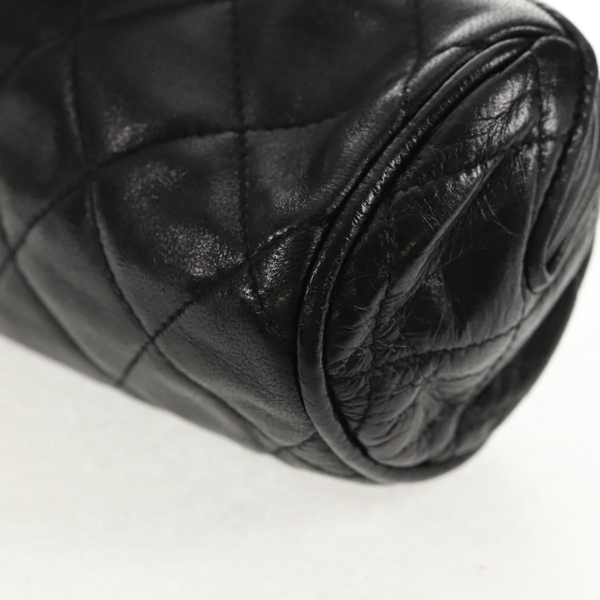 CHANEL Matelasse Gribois Pouch Lamb Skin Black Gold CC Auth 146354V