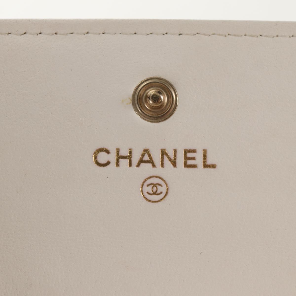 CHANEL Matelasse Camellia Chain Pouch Lamb Skin White Gold CC Auth 146359V
