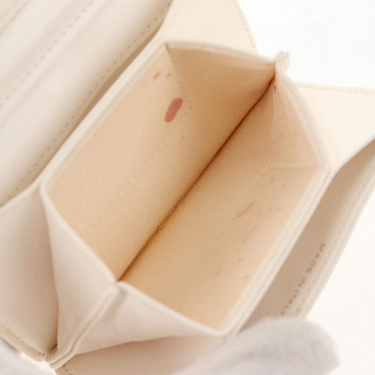 CHANEL Matelasse Camellia Chain Pouch Lamb Skin White Gold CC Auth 146359V