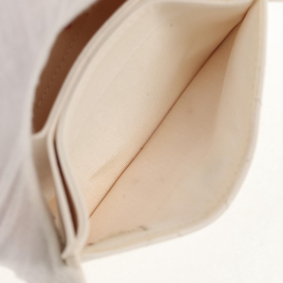 CHANEL Matelasse Camellia Chain Pouch Lamb Skin White Gold CC Auth 146359V