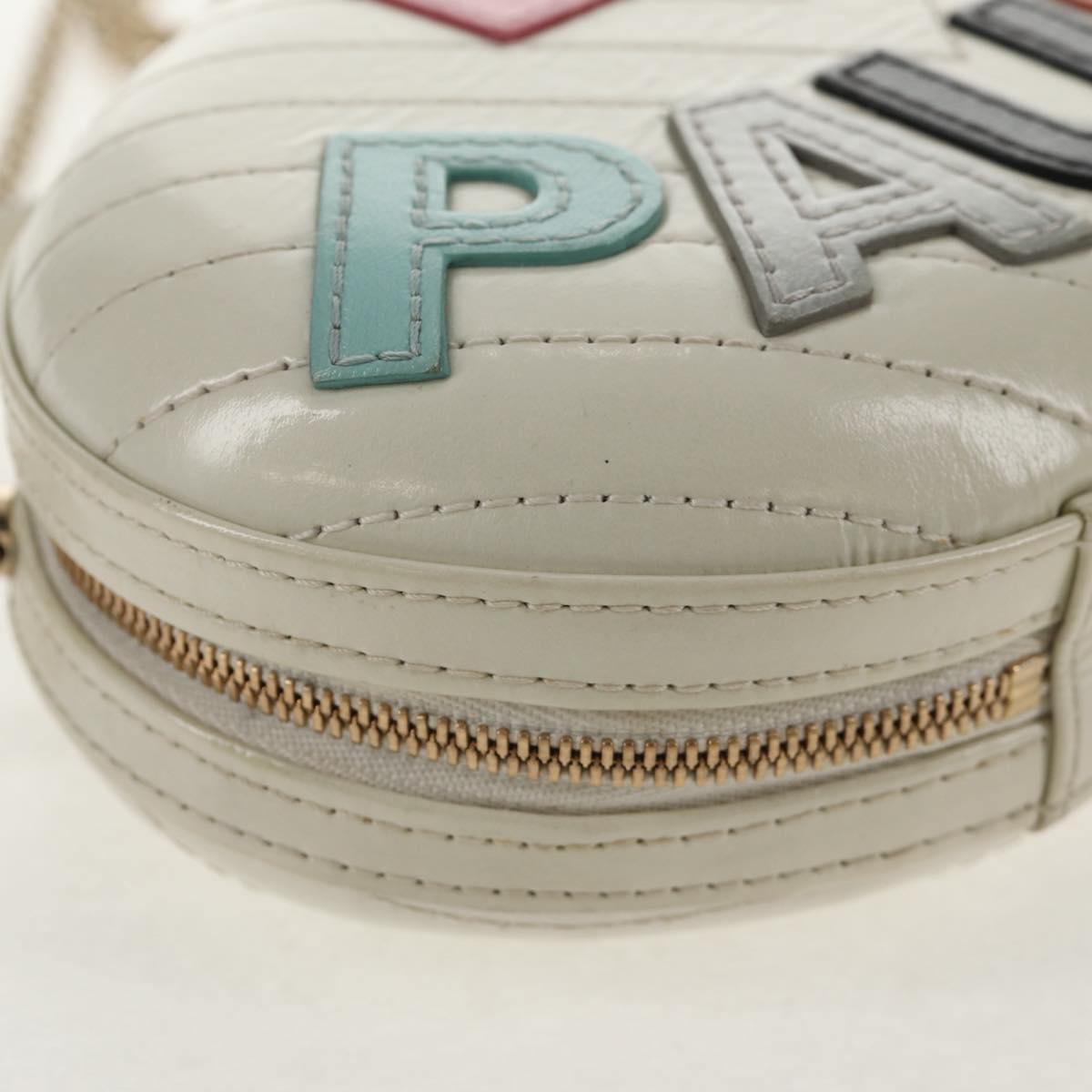 CHANEL V stitch Chain Shoulder Bag Leather White Gold CC Auth 146360A