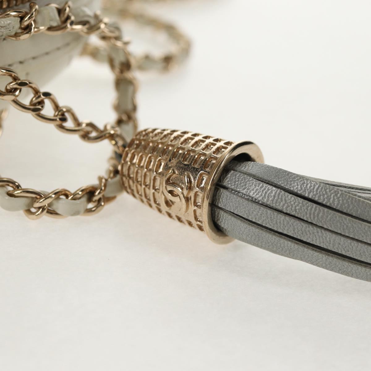 CHANEL V stitch Chain Shoulder Bag Leather White Gold CC Auth 146360A