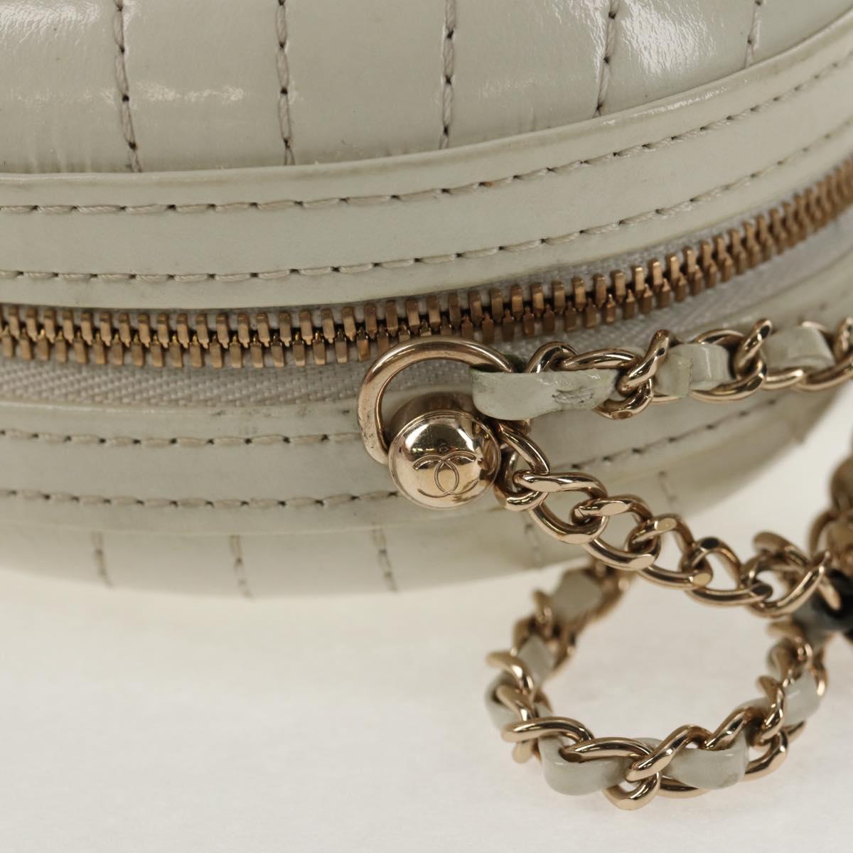 CHANEL V stitch Chain Shoulder Bag Leather White Gold CC Auth 146360SM