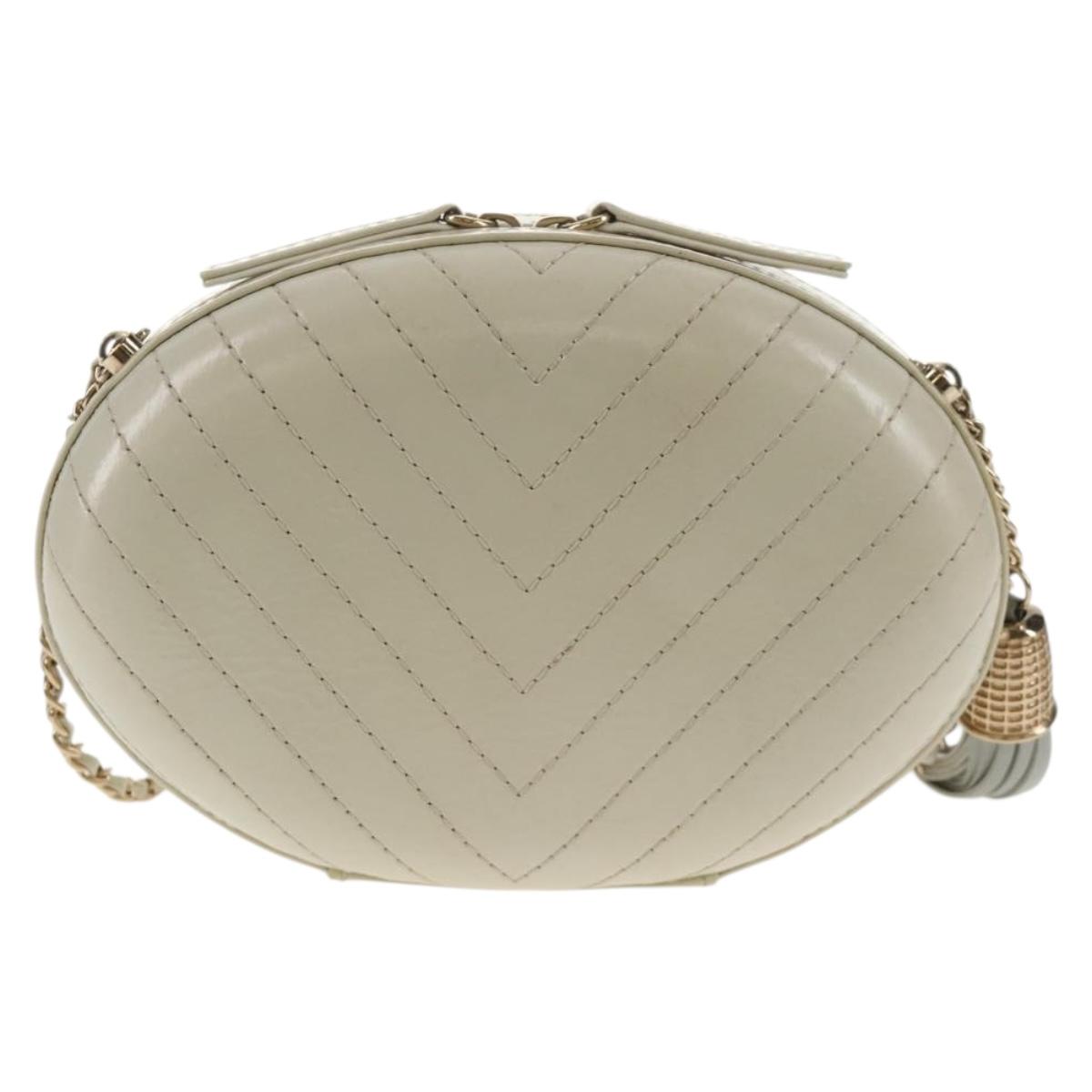 CHANEL V stitch Chain Shoulder Bag Leather White Gold CC Auth 146360SM