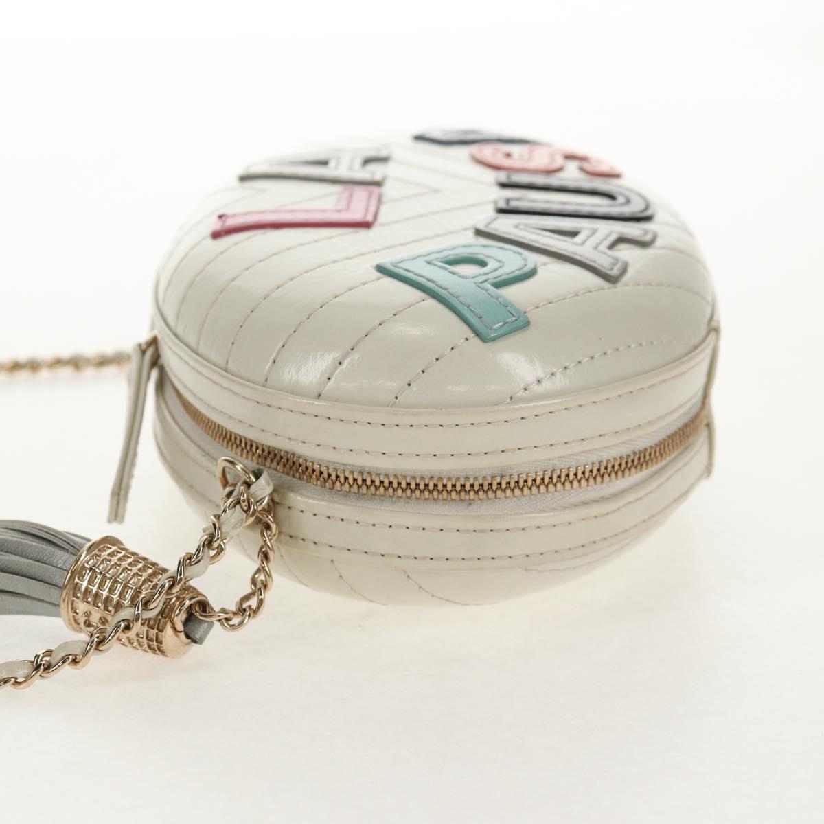 CHANEL V stitch Chain Shoulder Bag Leather White Gold CC Auth 146360A