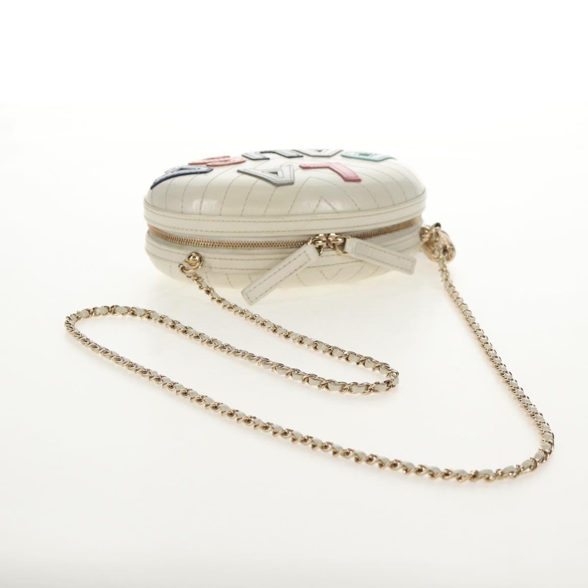 CHANEL V stitch Chain Shoulder Bag Leather White Gold CC Auth 146360SM