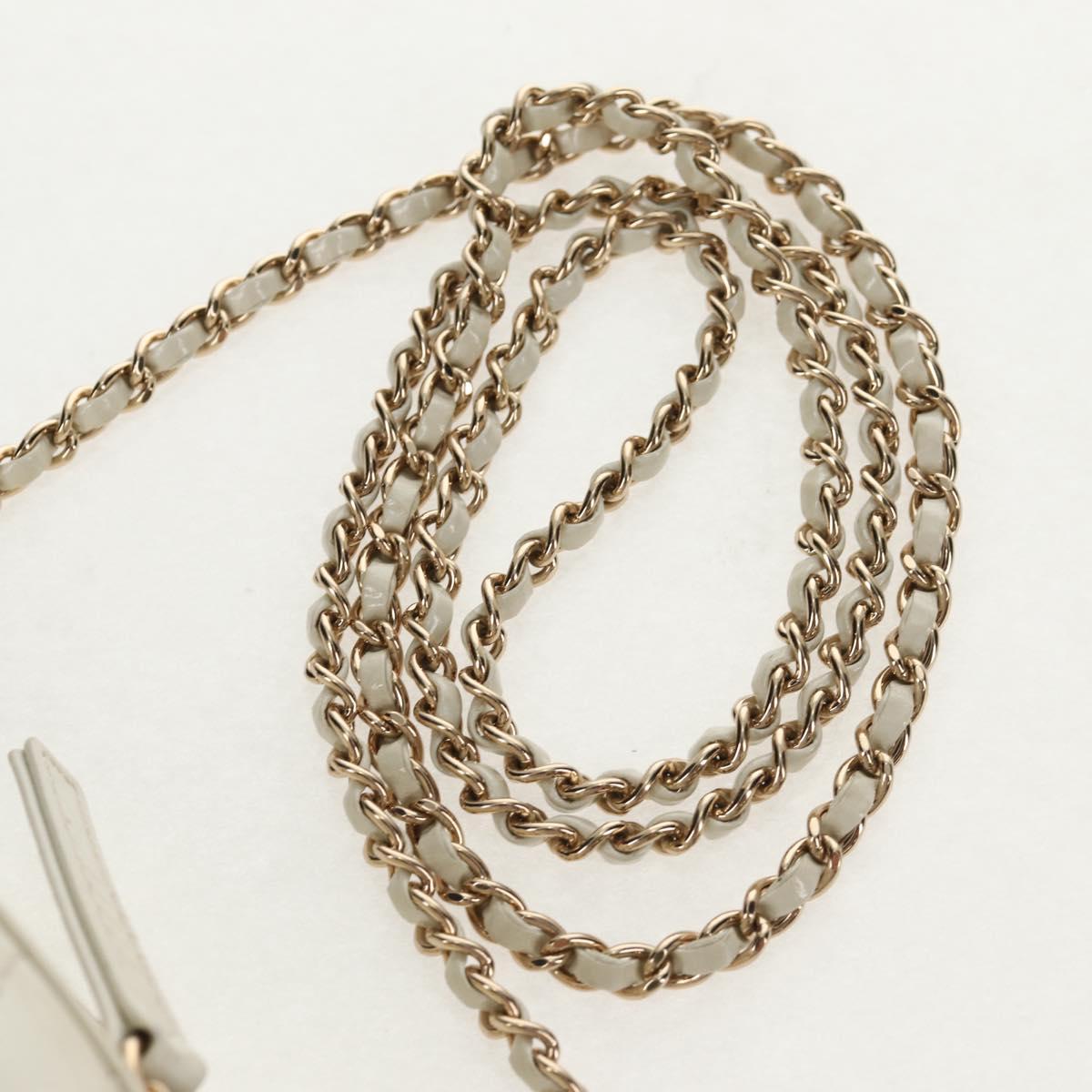 CHANEL V stitch Chain Shoulder Bag Leather White Gold CC Auth 146360SM