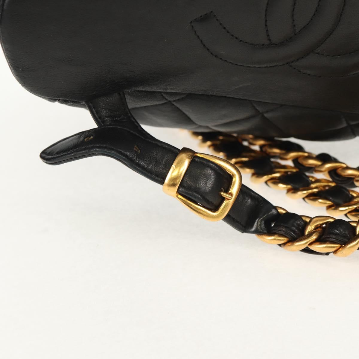 CHANEL Matelasse Chain Backpack Lamb Skin Black Gold CC Auth 146361AV