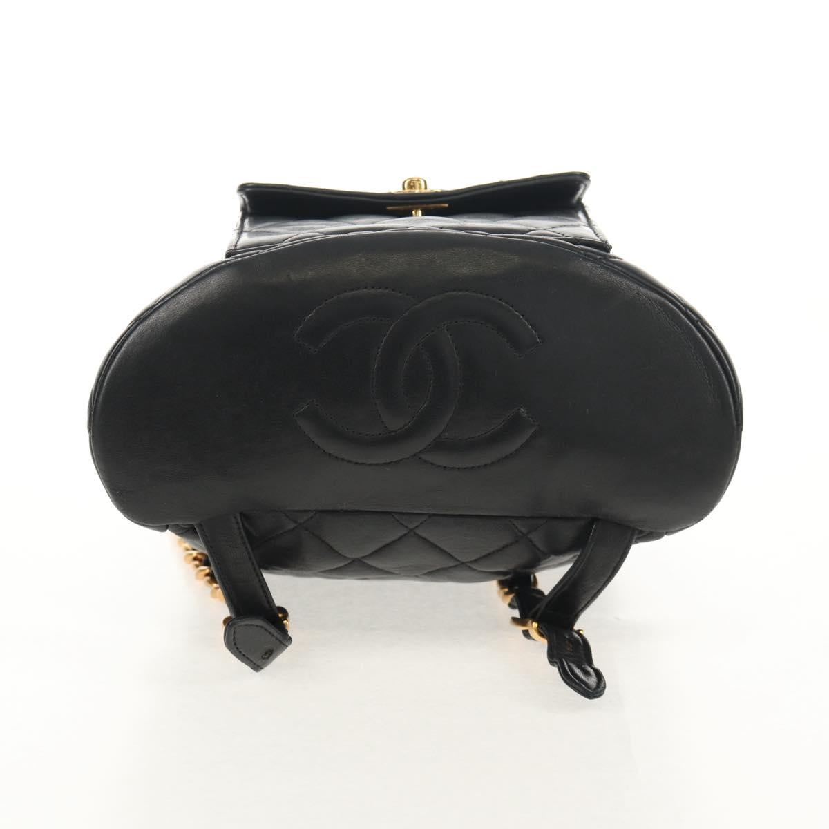 CHANEL Matelasse Chain Backpack Lamb Skin Black Gold CC Auth 146361AV