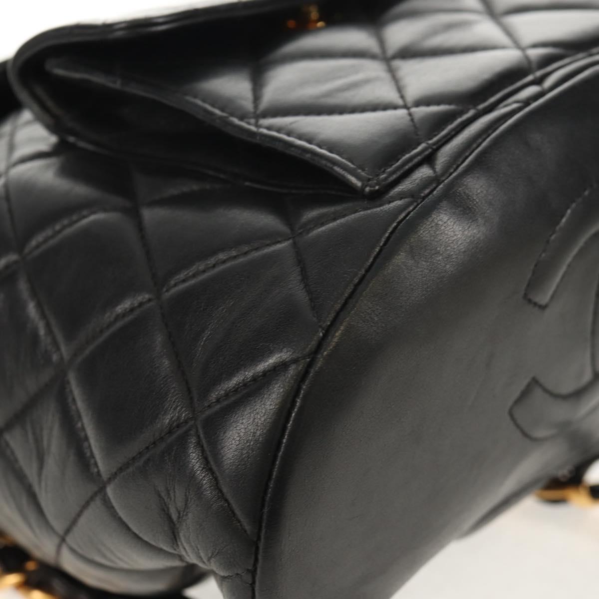 CHANEL Matelasse Chain Backpack Lamb Skin Black Gold CC Auth 146361AV