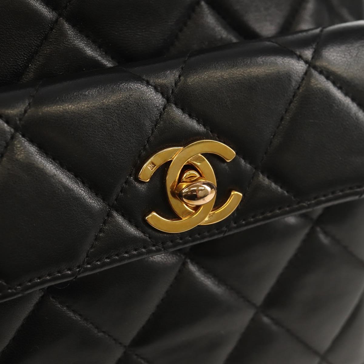 CHANEL Matelasse Chain Backpack Lamb Skin Black Gold CC Auth 146361AV