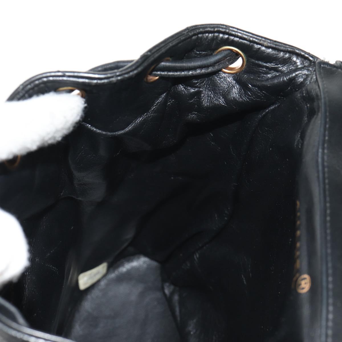 CHANEL Matelasse Chain Backpack Lamb Skin Black Gold CC Auth 146361AV