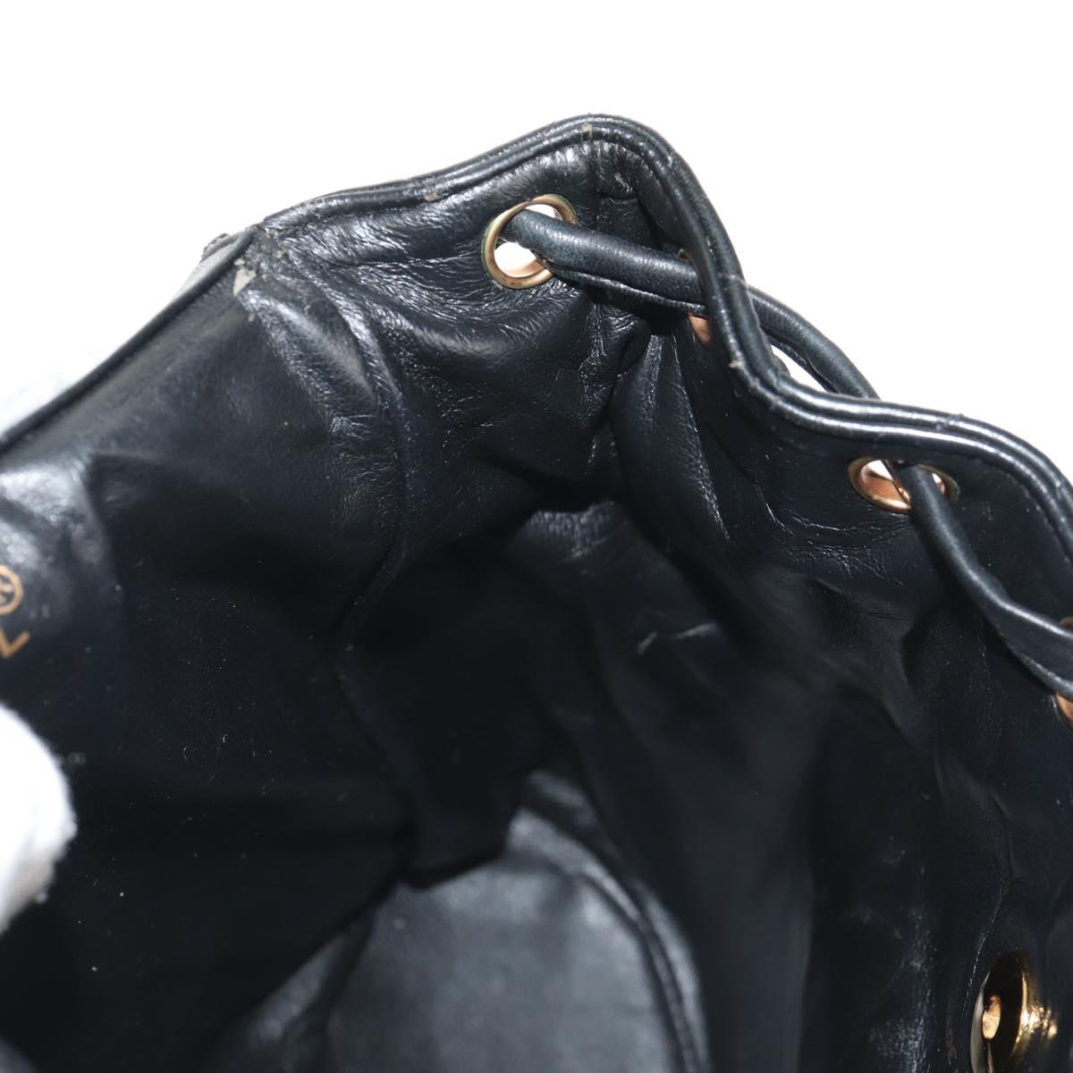 CHANEL Matelasse Chain Backpack Lamb Skin Black Gold CC Auth 146361AV