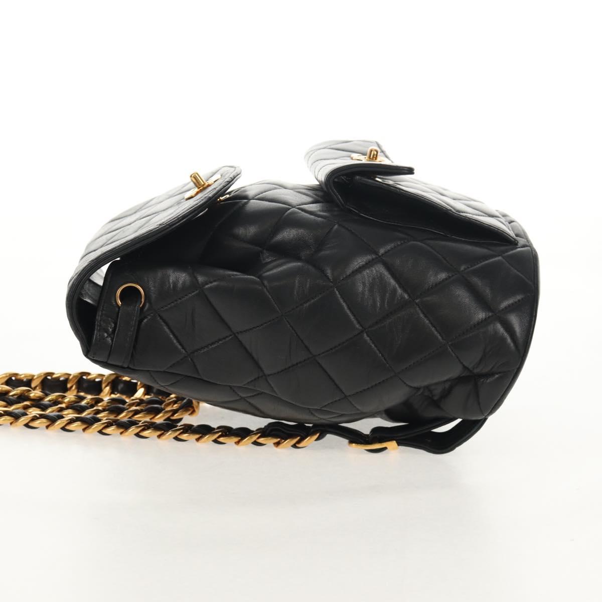 CHANEL Matelasse Chain Backpack Lamb Skin Black Gold CC Auth 146361AV
