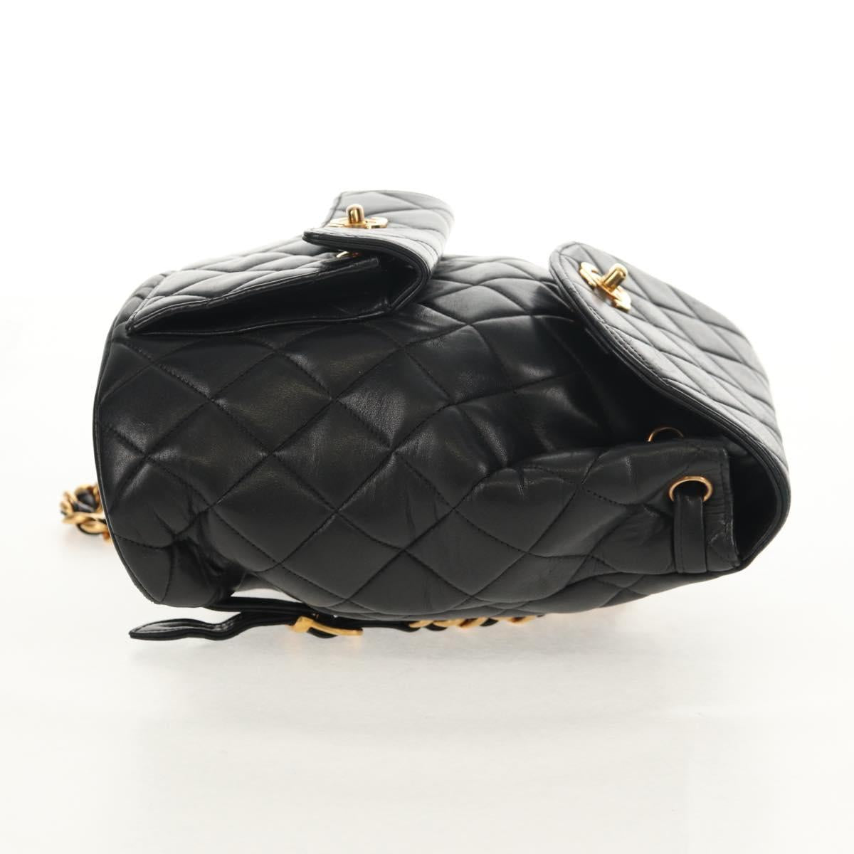 CHANEL Matelasse Chain Backpack Lamb Skin Black Gold CC Auth 146361AV