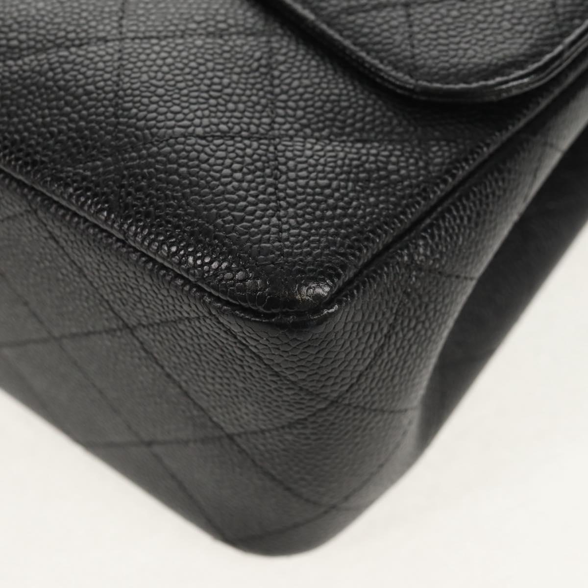 CHANEL Matelasse 30 Double Flap Chain Bag Caviar Skin Black CC Auth 146363SM