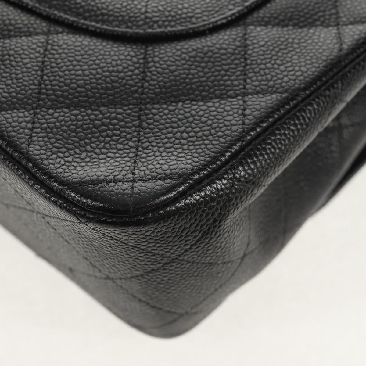 CHANEL Matelasse 30 Double Flap Chain Bag Caviar Skin Black CC Auth 146363SM