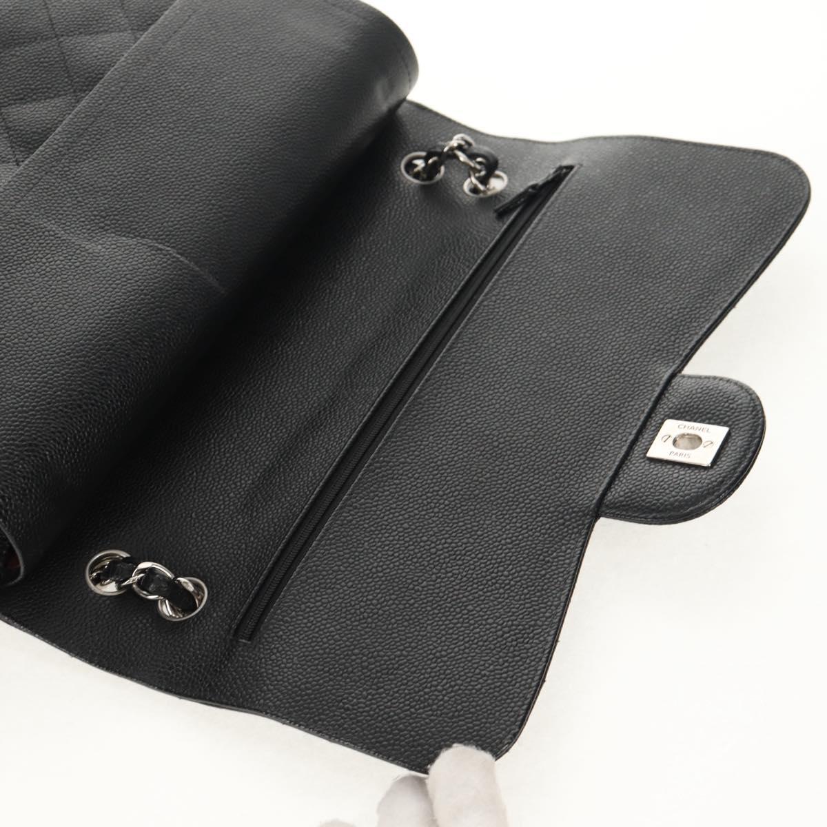 CHANEL Matelasse 30 Double Flap Chain Bag Caviar Skin Black CC Auth 146363SM