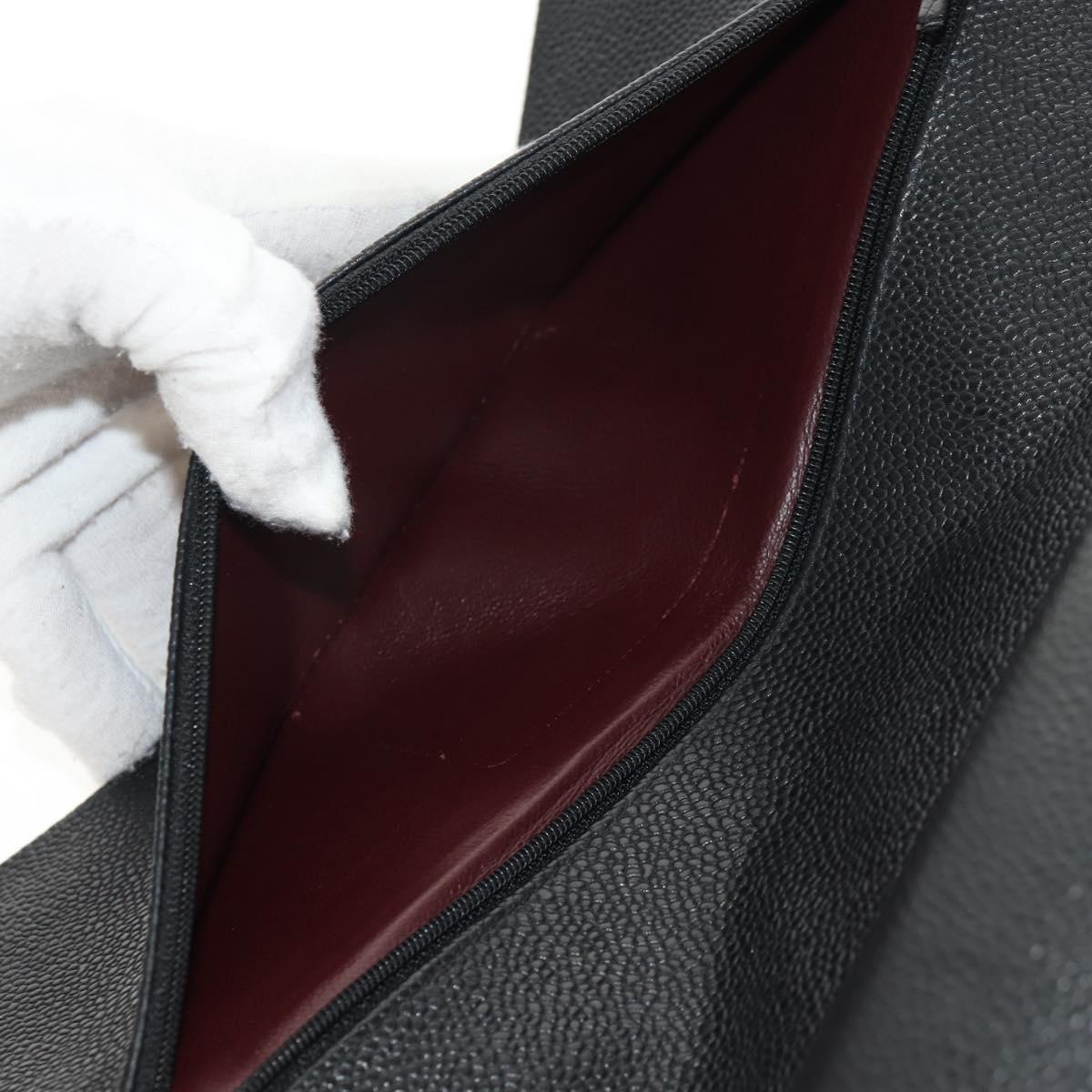 CHANEL Matelasse 30 Double Flap Chain Bag Caviar Skin Black CC Auth 146363SM