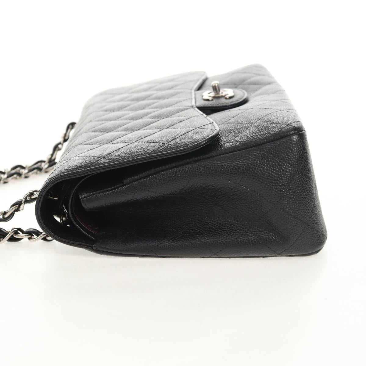 CHANEL Matelasse 30 Double Flap Chain Bag Caviar Skin Black CC Auth 146363SM