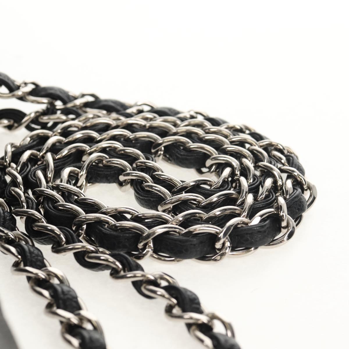 CHANEL Matelasse 30 Double Flap Chain Bag Caviar Skin Black CC Auth 146363SM