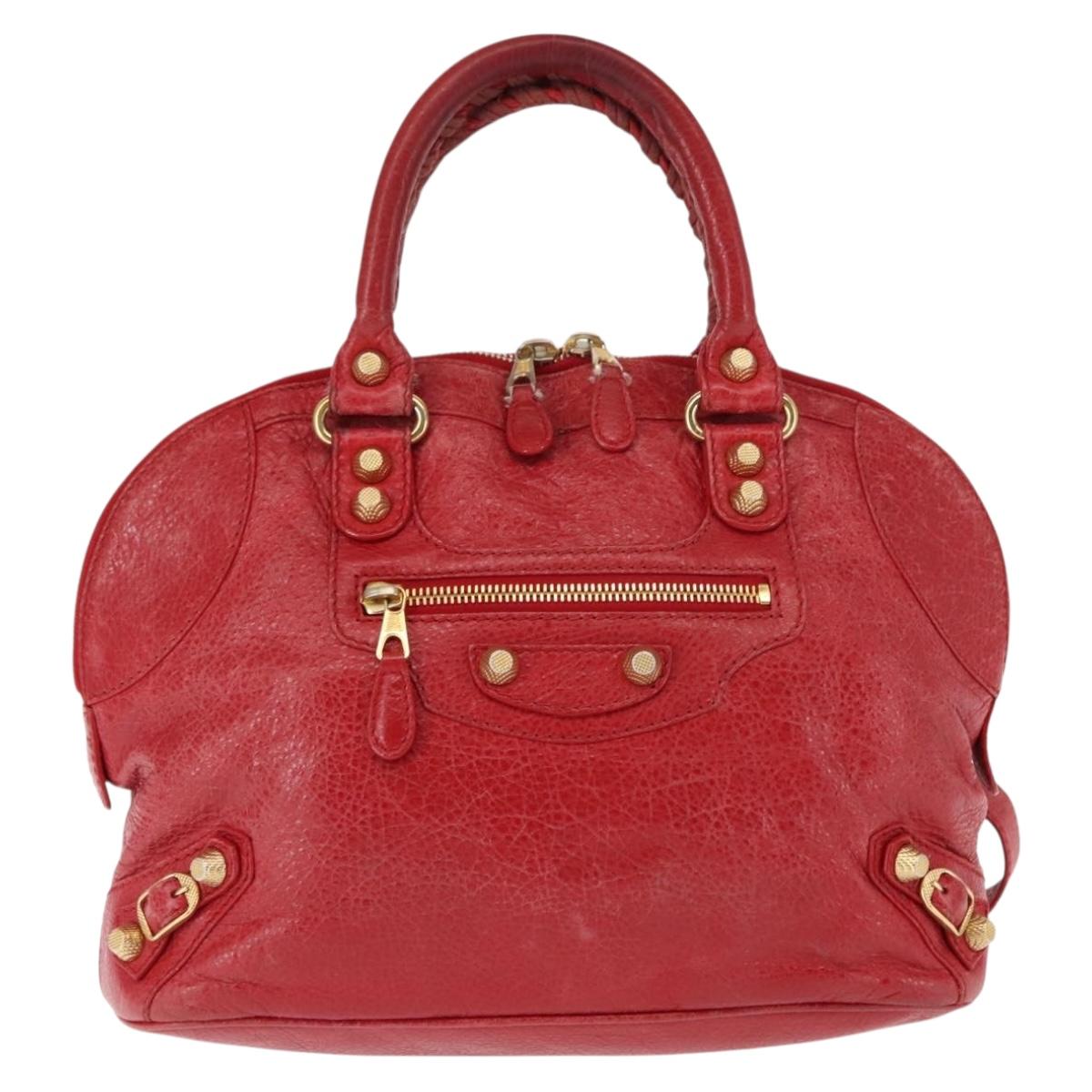 BALENCIAGA Classic bowling Hand Bag Leather 2way Red Gold Auth 146366