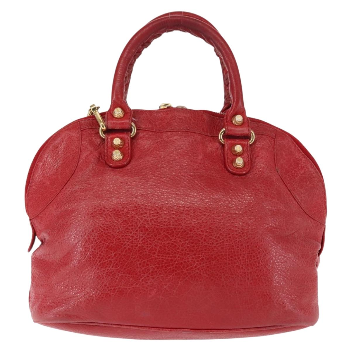 BALENCIAGA Classic bowling Hand Bag Leather 2way Red Gold Auth 146366