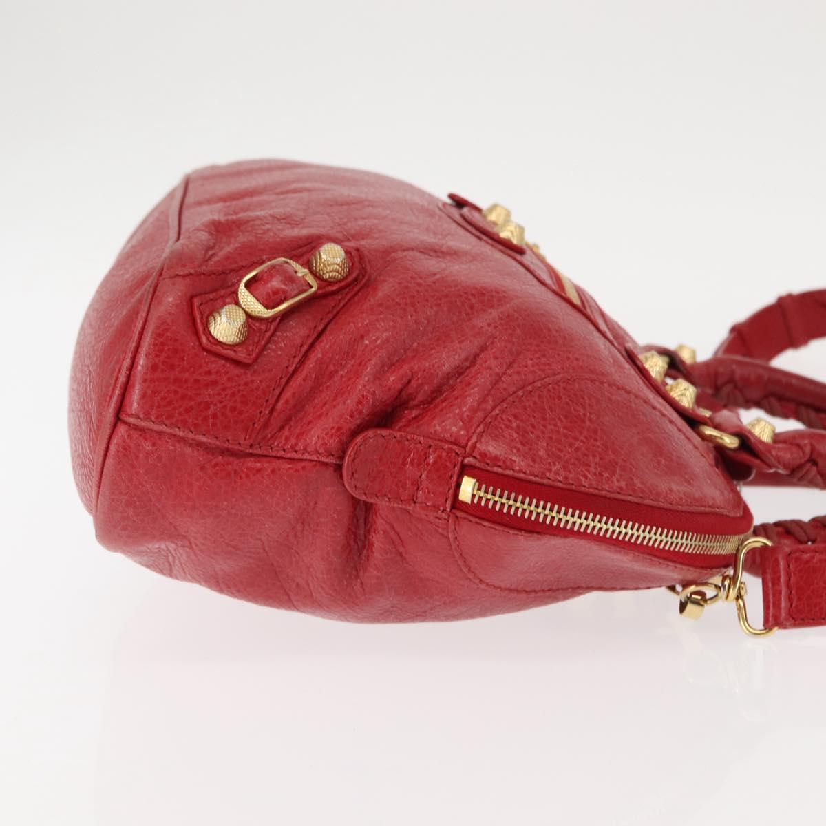 BALENCIAGA Classic bowling Hand Bag Leather 2way Red Gold Auth 146366