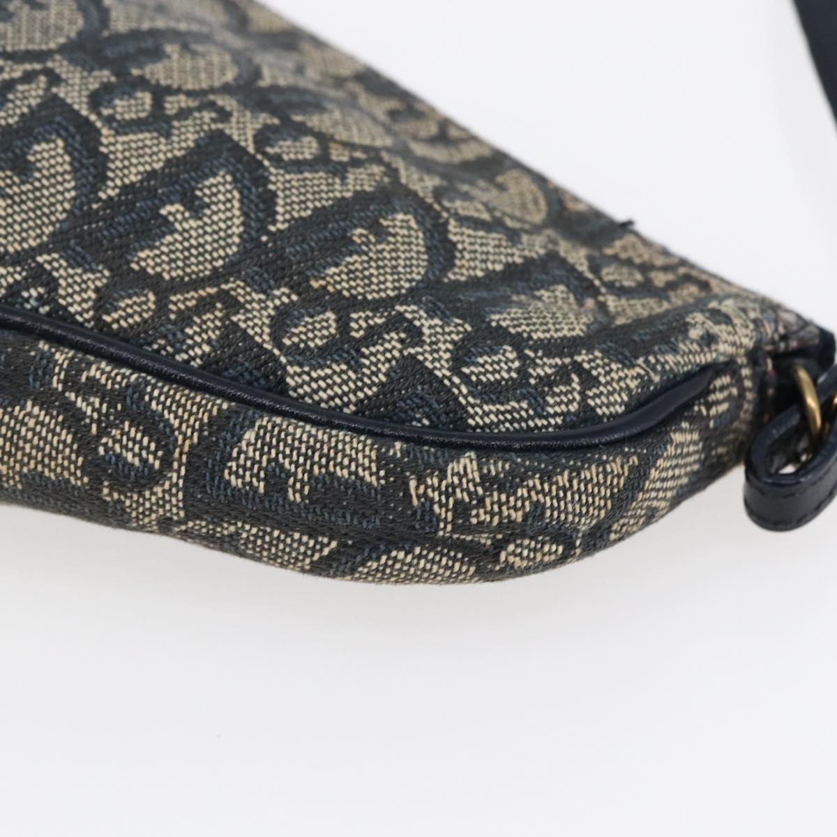 Christian Dior Trotter Canvas Saddle Pouch Navy Gold Auth 146367