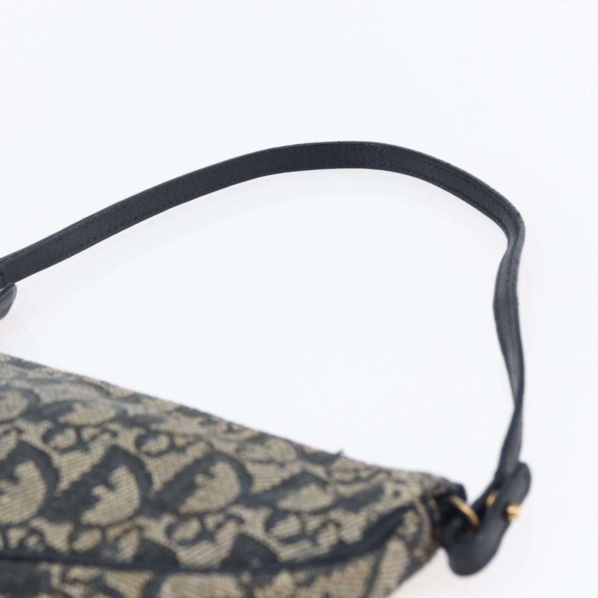 Christian Dior Trotter Canvas Saddle Pouch Navy Gold Auth 146367