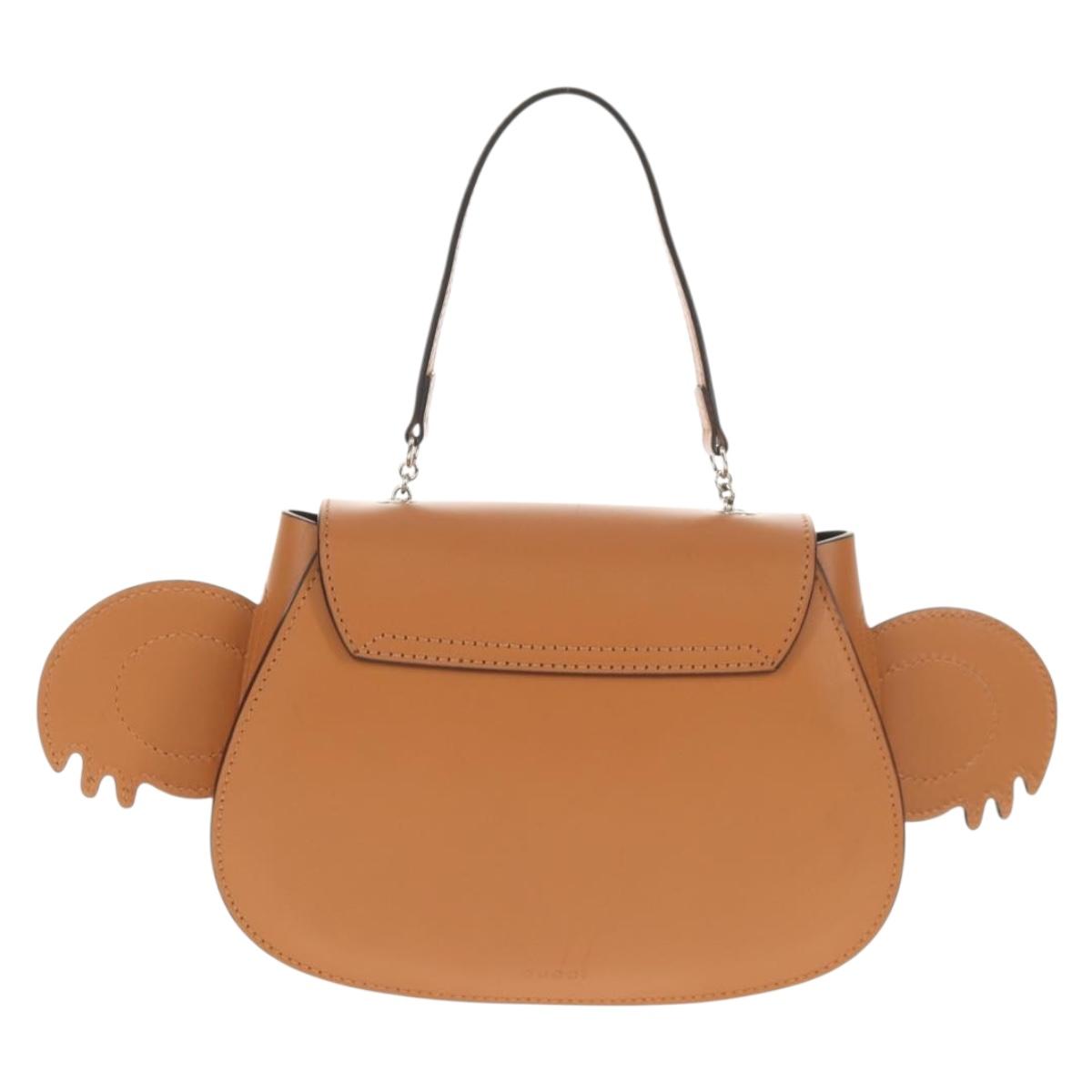 GUCCI Children's Koala Hand Bag Leather Brown Silver 605824 Auth 146368V